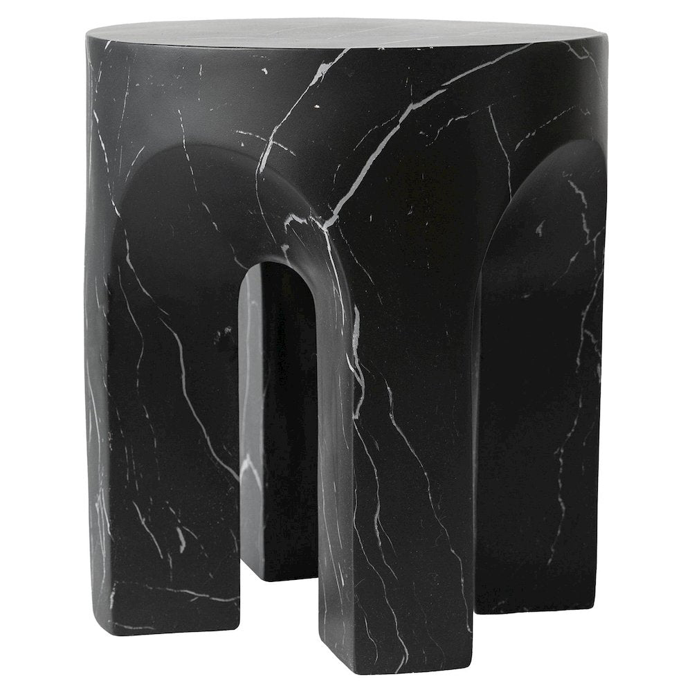 Crus Collection Fiberglass Outdoor Side Table Marbleized Black
