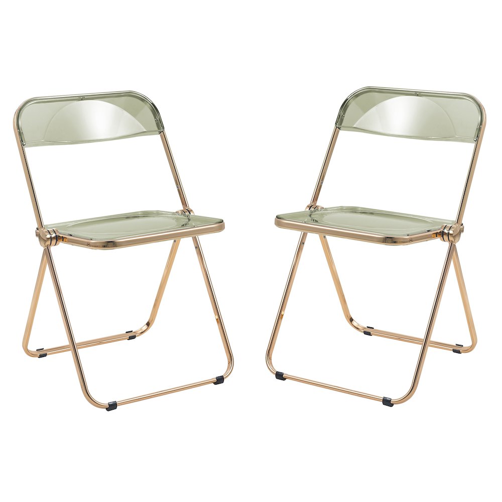 Lawrence Acrylic Folding Chair With Gold Metal Frame, Set of 2
