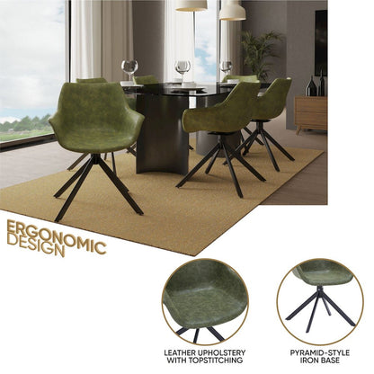 Markley Modern Leather Dining Swival Arm Chair in Green