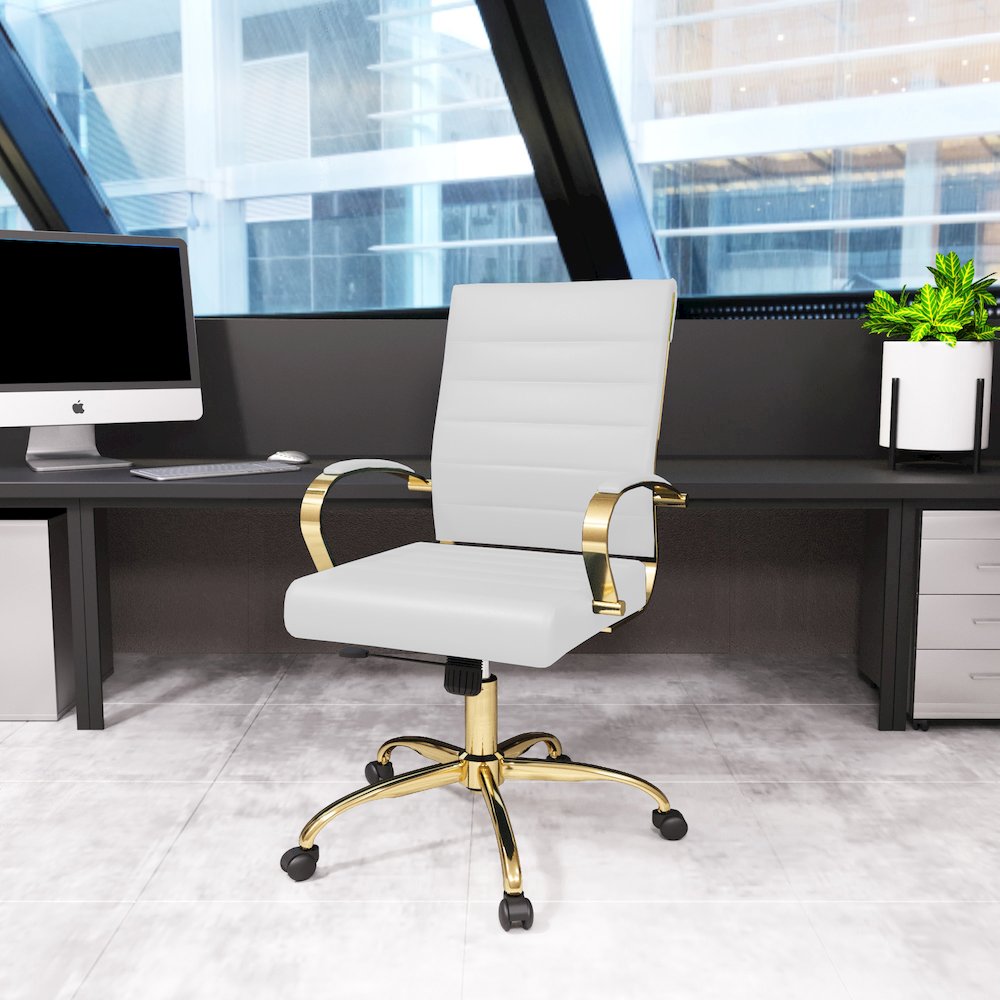 Benmar Home Leather Office Chair With Gold Frame