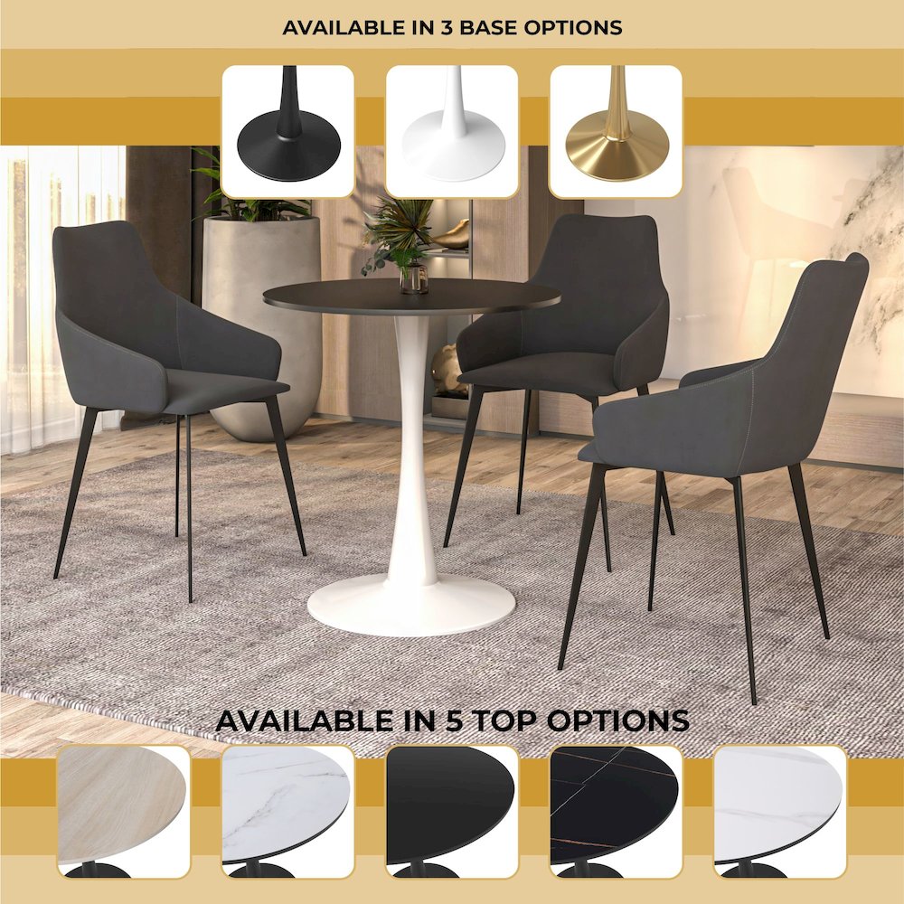 Leisyremod Bristol 27" Round Dining Table White base with Black top