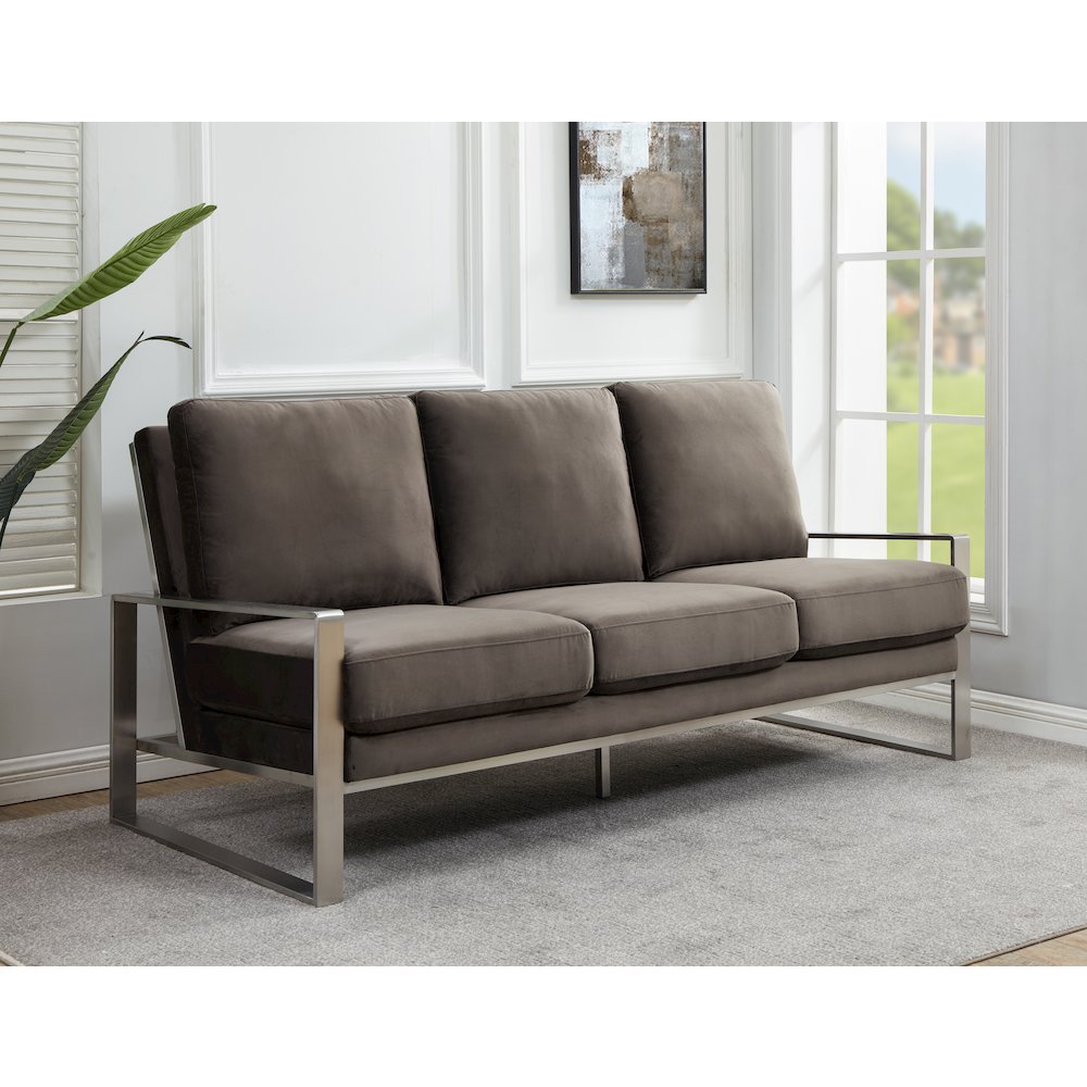 Jefferson Contemporary Modern Design Velvet Sofa With Silver Frame