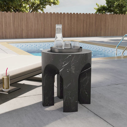 Crus Collection Fiberglass Outdoor Side Table Marbleized Black