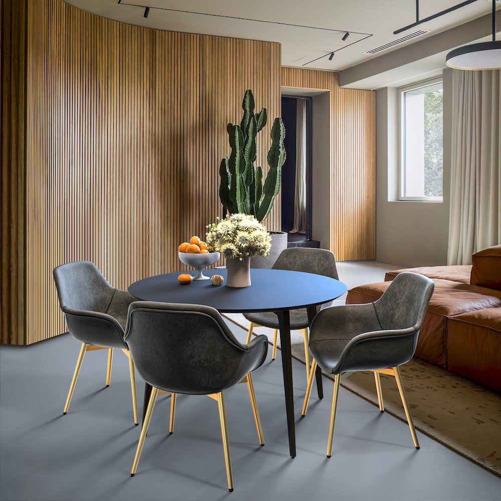 Markley Modern Leather Dining Arm Chair With Gold Metal Legs Set of 2