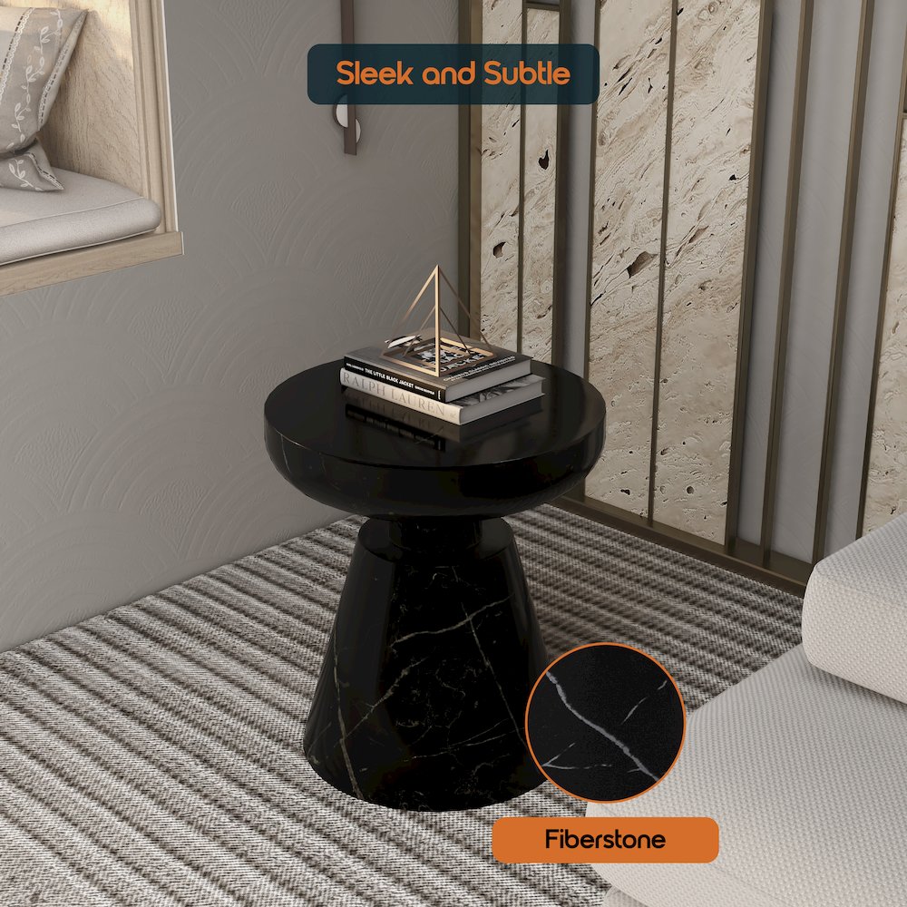 Isle Collection Fiberglass Outdoor Side Table in Marbled Black