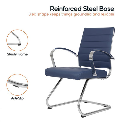 Benmar Home Leather Guest Office Chair in Navy Blue