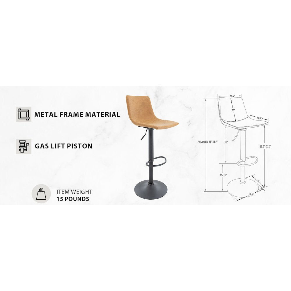 Tilbury Modern Adjustable Bar Stool in Light Brown