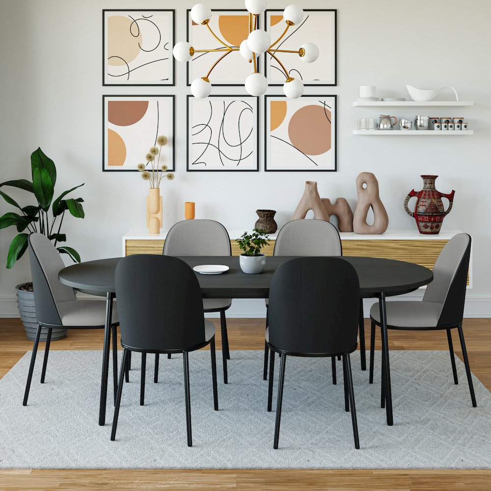 Tule Collection Dining Chair, Black Frame With Light Grey Leather