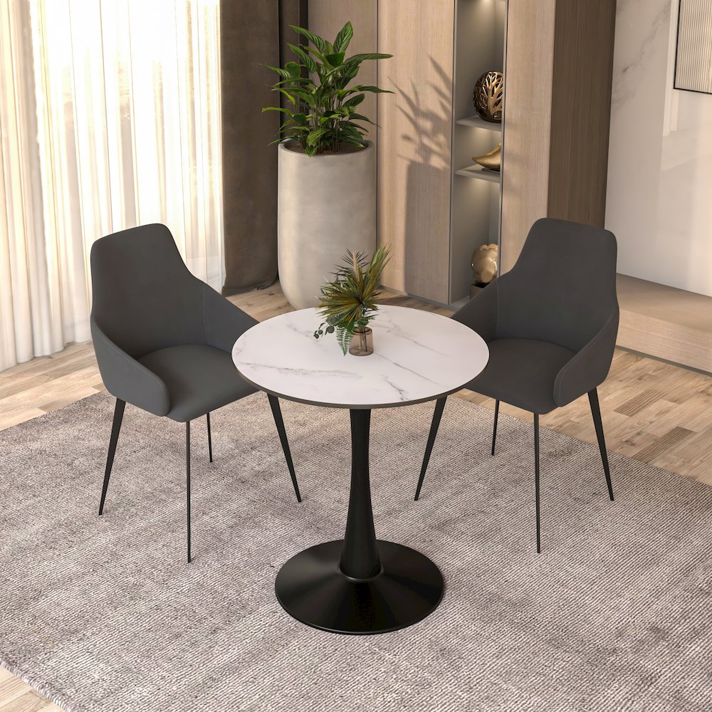 Leisyremod Bristol 27" Round Dining Table Black base with White top