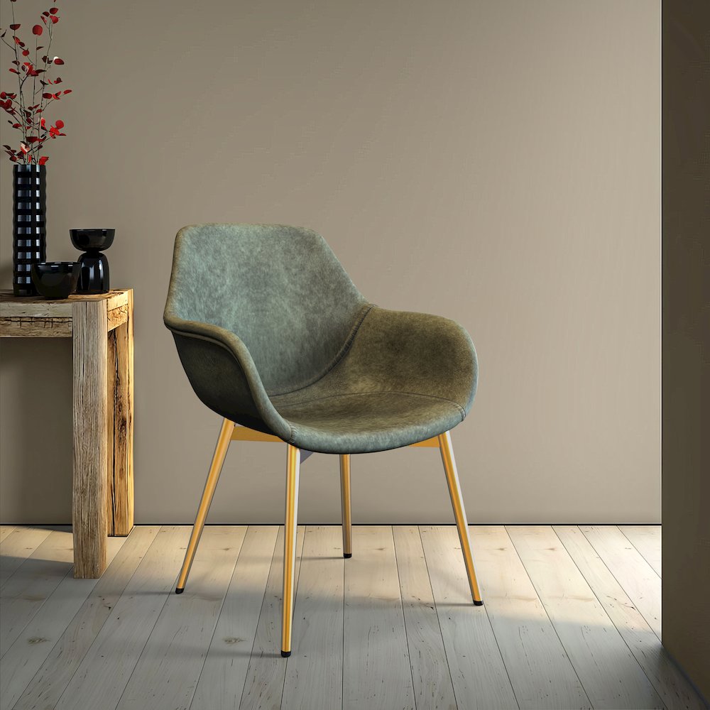 Markley Modern Leather Dining Arm Chair With Gold Metal Legs