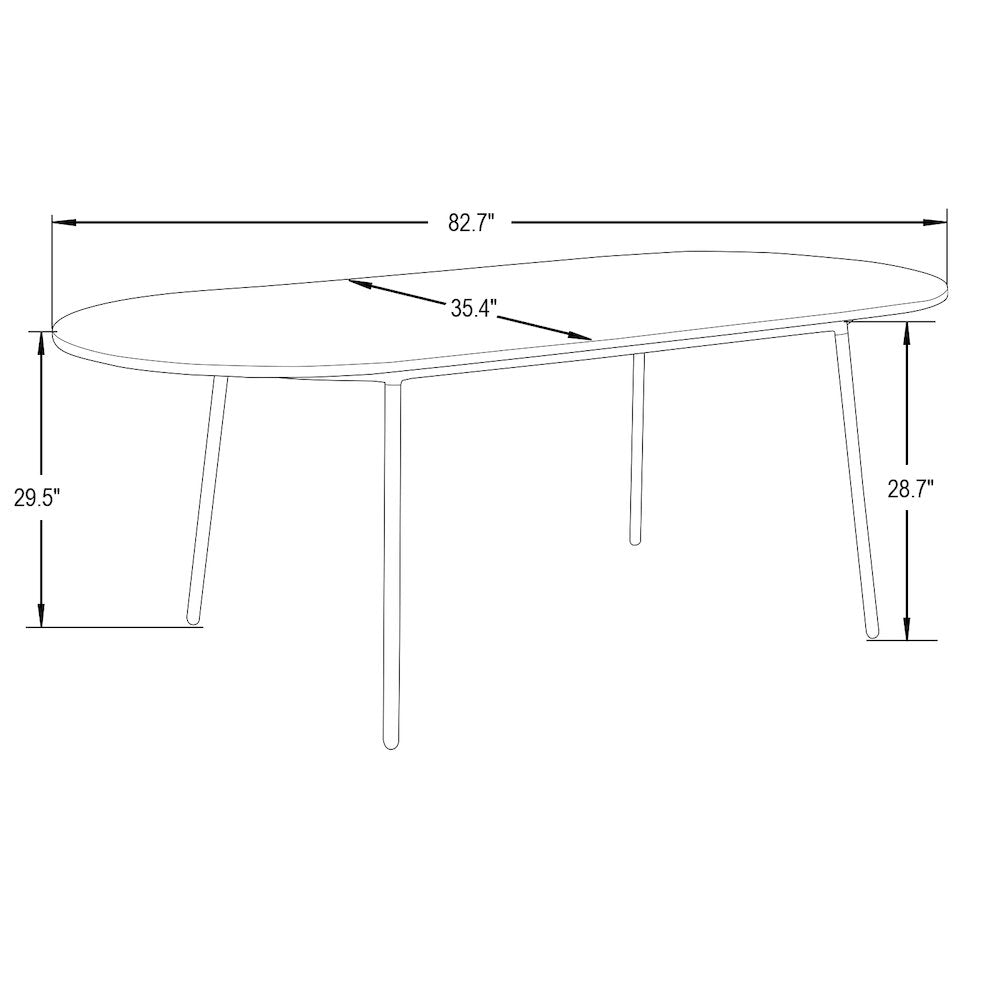 Tule Modern 83" Oval Dining Table with MDF Top and Black Steel Legs in Black