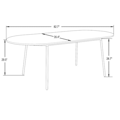 Tule Modern 83" Oval Dining Table with MDF Top and Black Steel Legs in Black