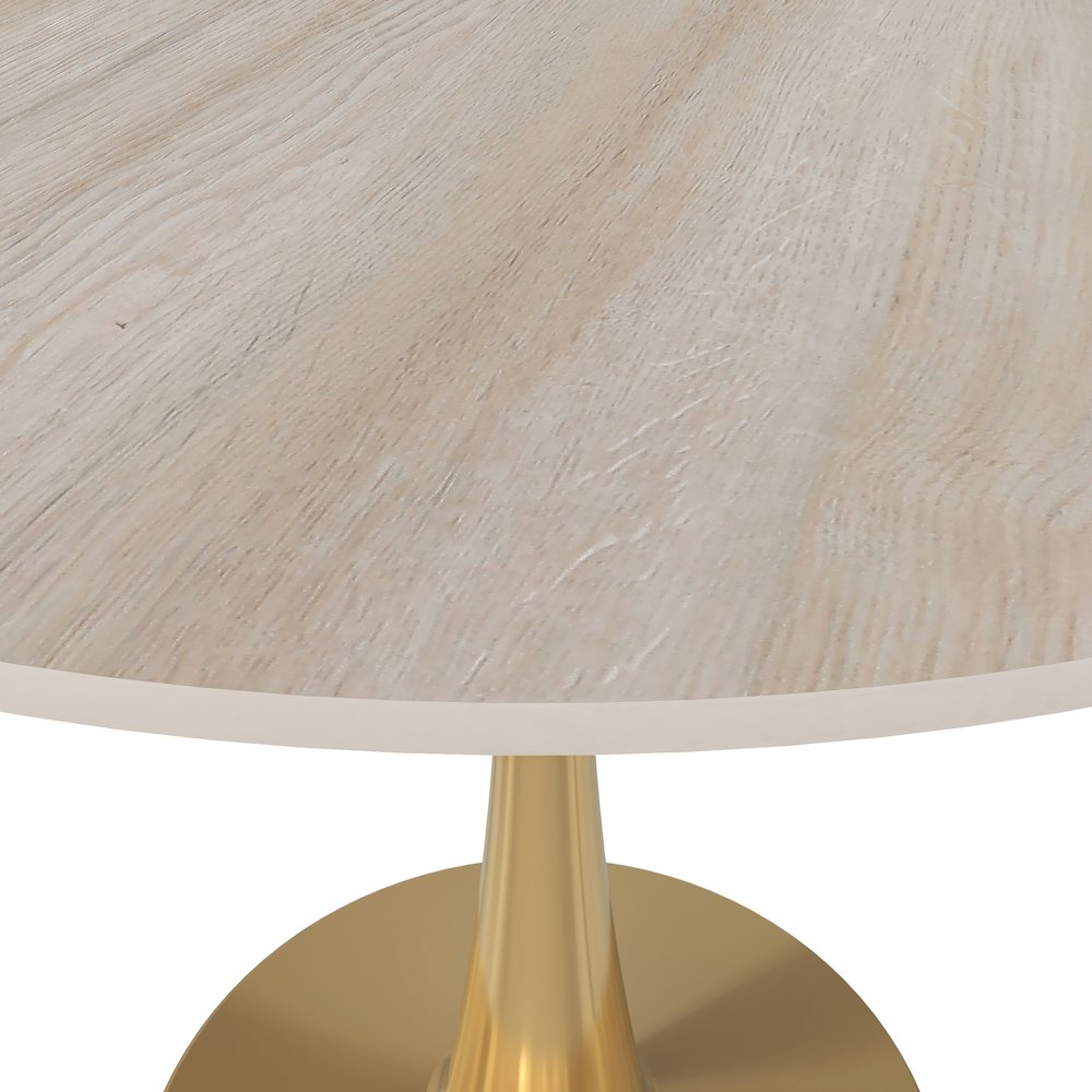 Bristol 35" round dining table Gold Base With Natural Wood Top