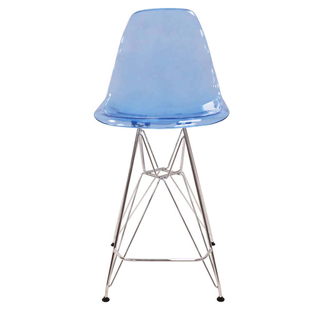 Cresco Modern Acrylic Barstool with Chrome Base and Footrest in Transparent Blue