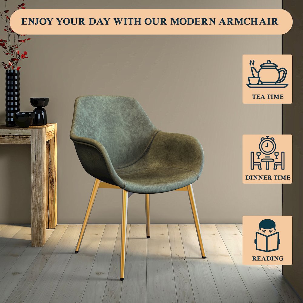 Markley Modern Leather Dining Arm Chair With Gold Metal Legs Set of 4