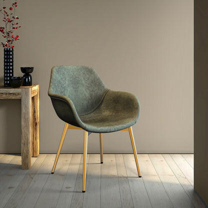 Markley Modern Leather Dining Arm Chair With Gold Metal Legs