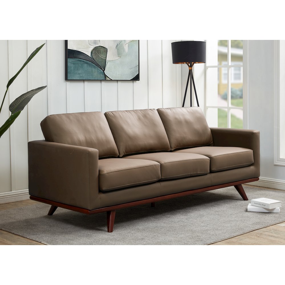 Chester Modern Faux Sofa in Taupe Leather