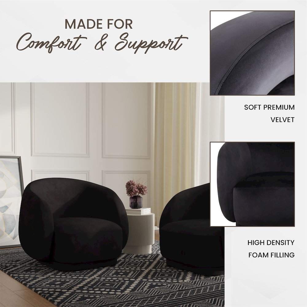 Faze Collection Modern Single Seater Sofa in Black Velvet