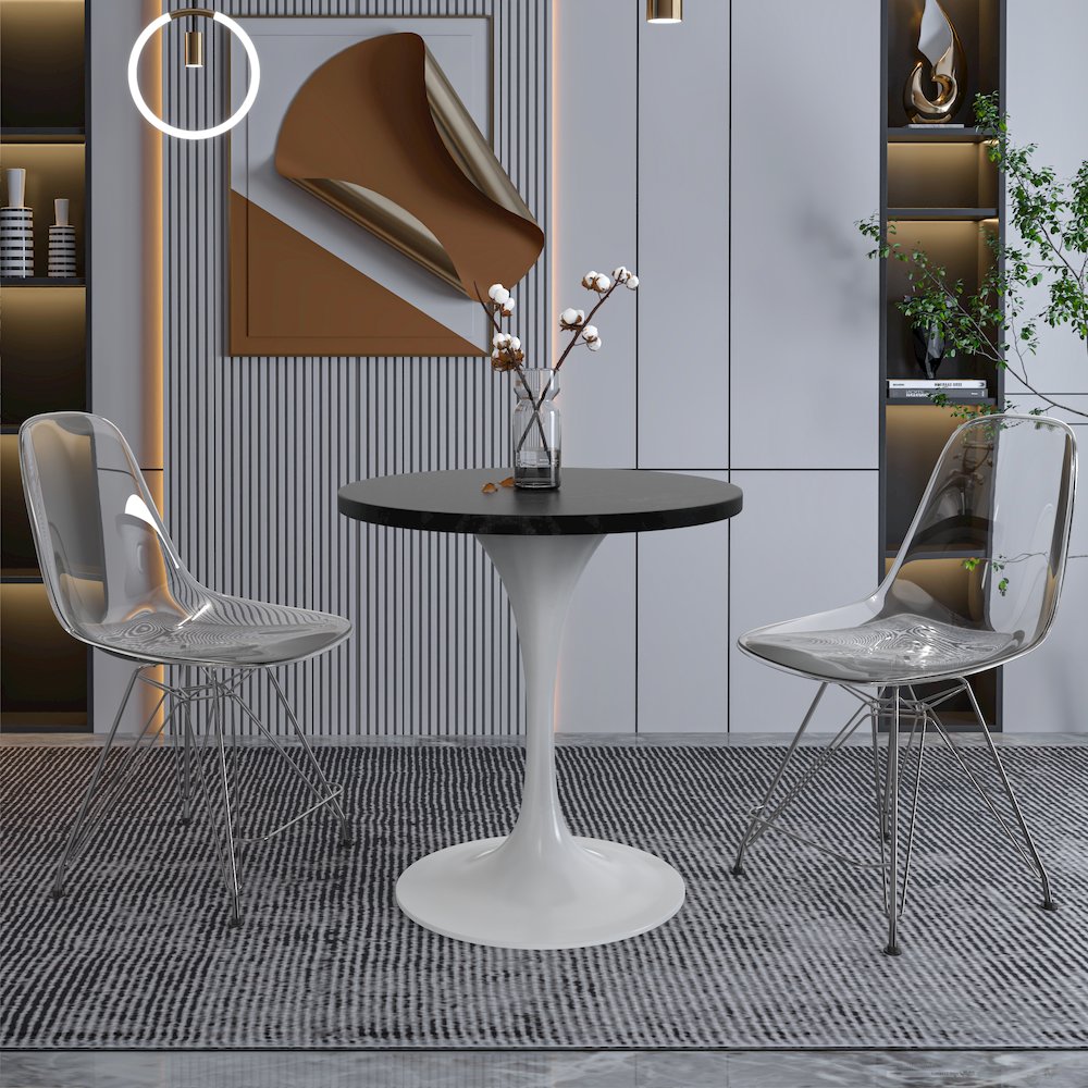 Verve Collection 27 Round Dining Table, White Base with Black MDF Top