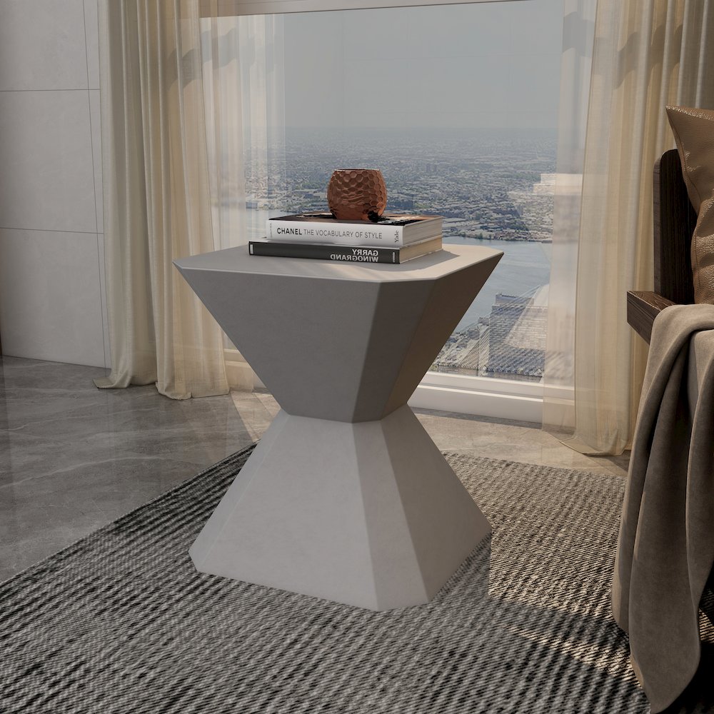 Azure Collection Fiberglass Outdoor Side Table in Grey