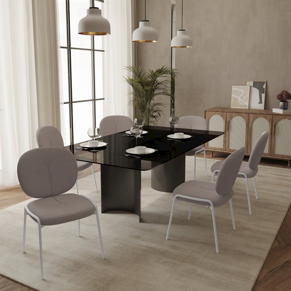 Mid-Century Modern Boucle Dining Chair with White Frame, Grey