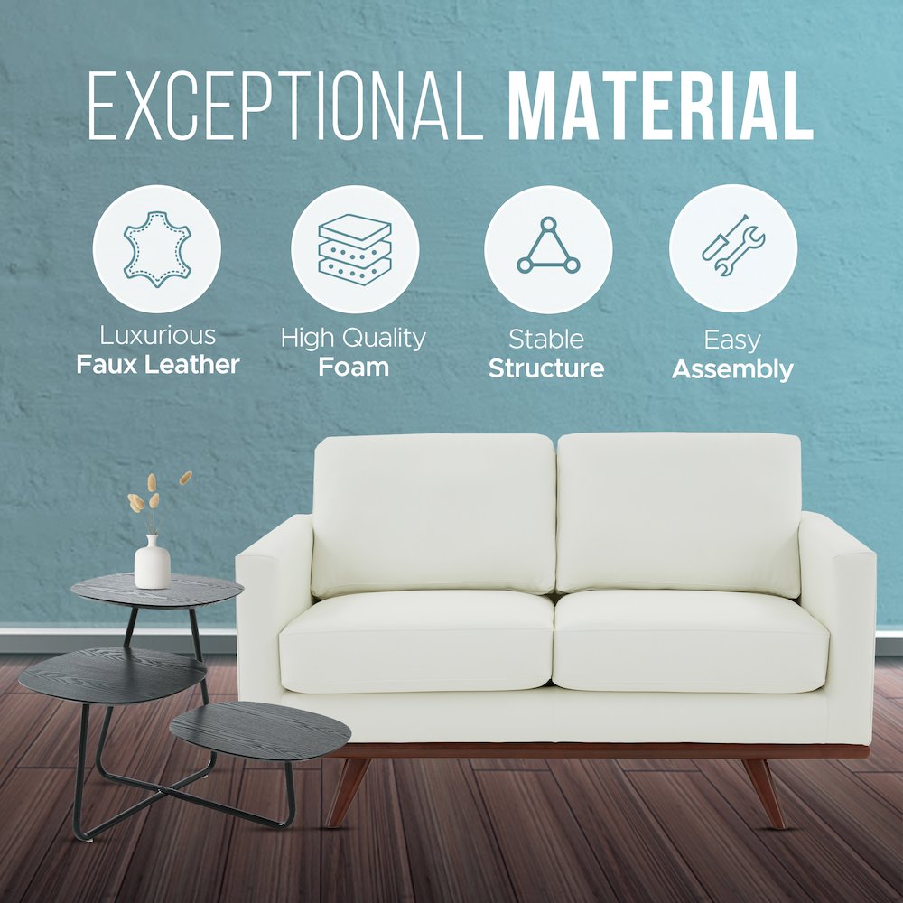 Chester Modern Leather Loveseat With Birch Wood Base