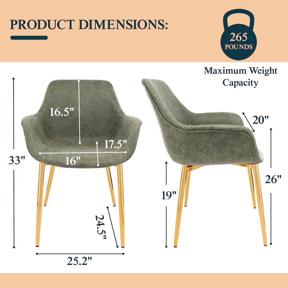 Markley Modern Leather Dining Arm Chair With Gold Metal Legs