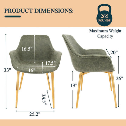 Markley Modern Leather Dining Arm Chair With Gold Metal Legs
