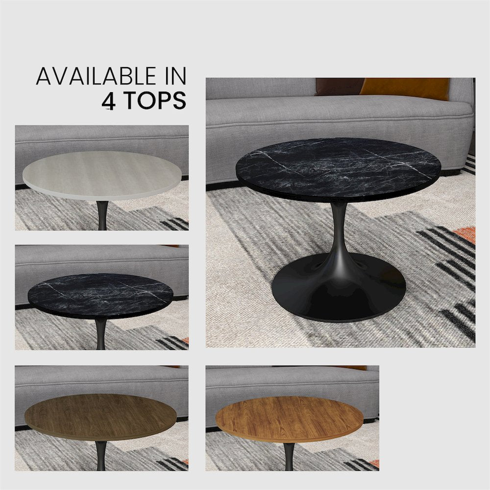 Verve Coffee Table Black base with 27" round Black Marble MDF top