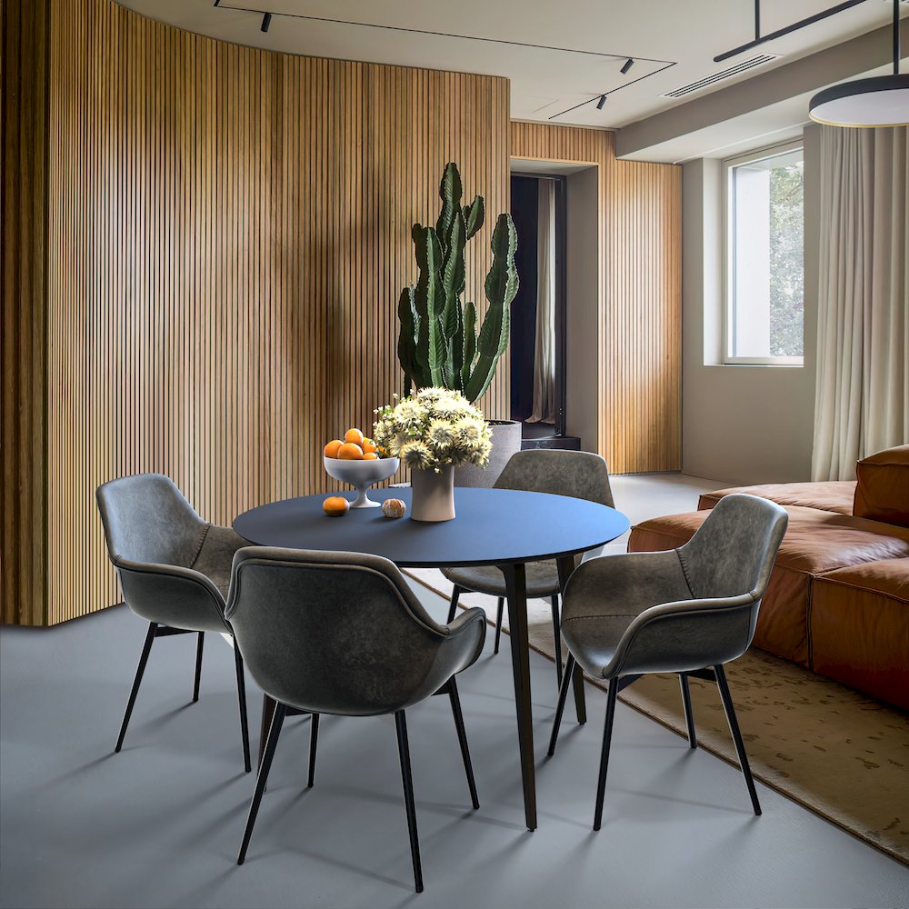 Markley Modern Leather Dining Arm Chair With Metal Legs