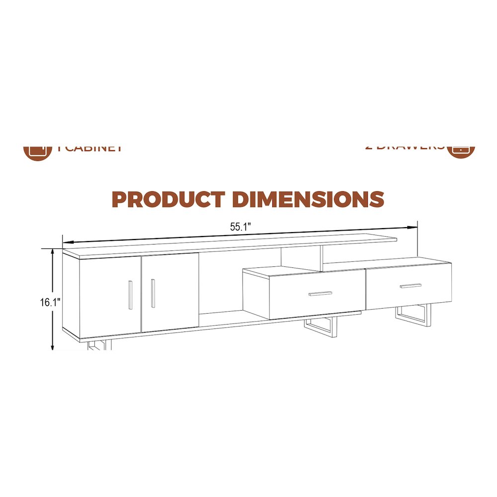Avery Mid-Century Modern TV Stand with MDF Cabinet and Powder Coated Steel Legs