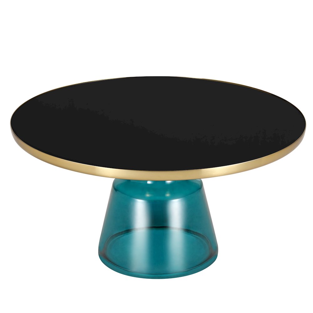 Tully Collection Glass Coffee Table Blue glass, Gold Rim with Black Glass top
