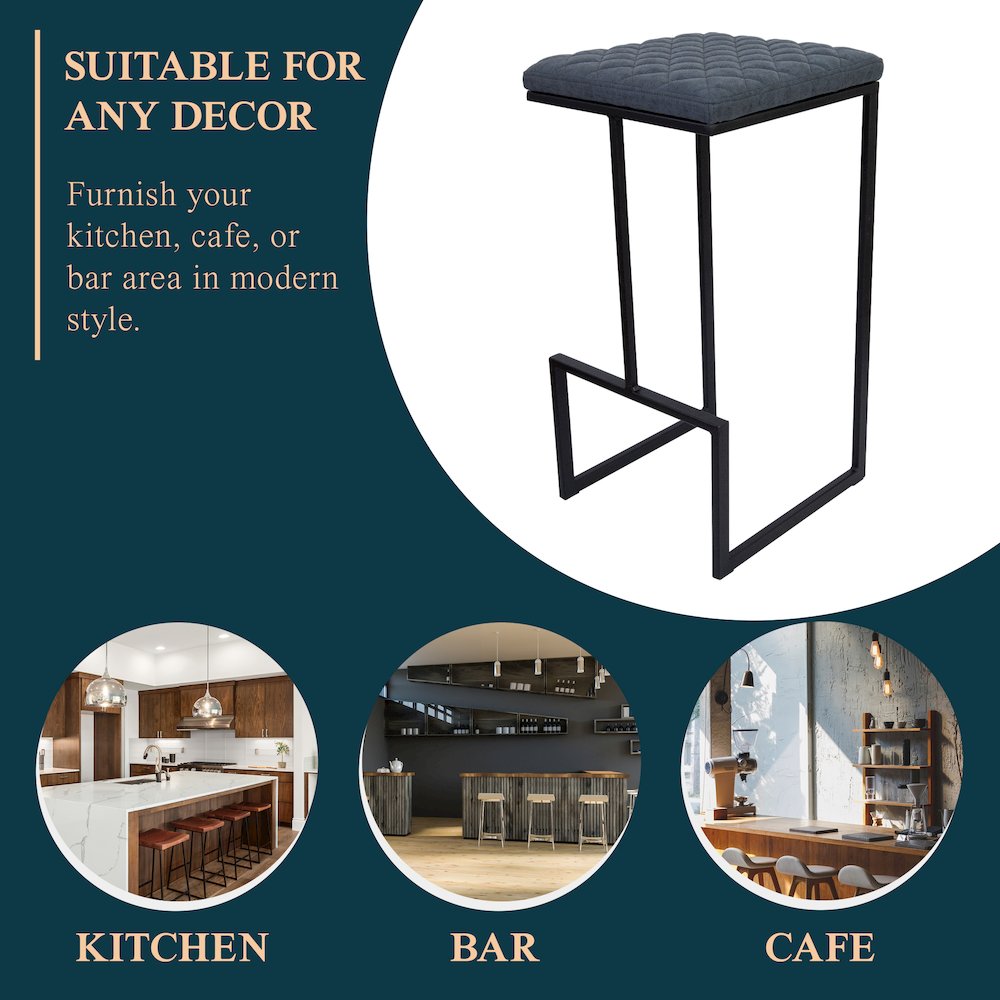 Quincy Quilted Stitched Leather Bar Stools With Metal Frame