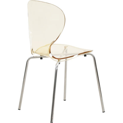 Modern Oyster Side Chair in Transparent Orange with Chromed Base