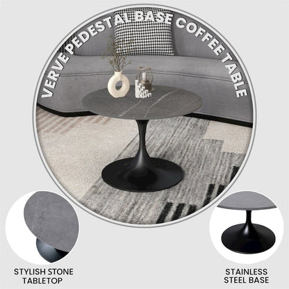 Verve Coffee Table Black base with 27" round Grey Sintered Stone top