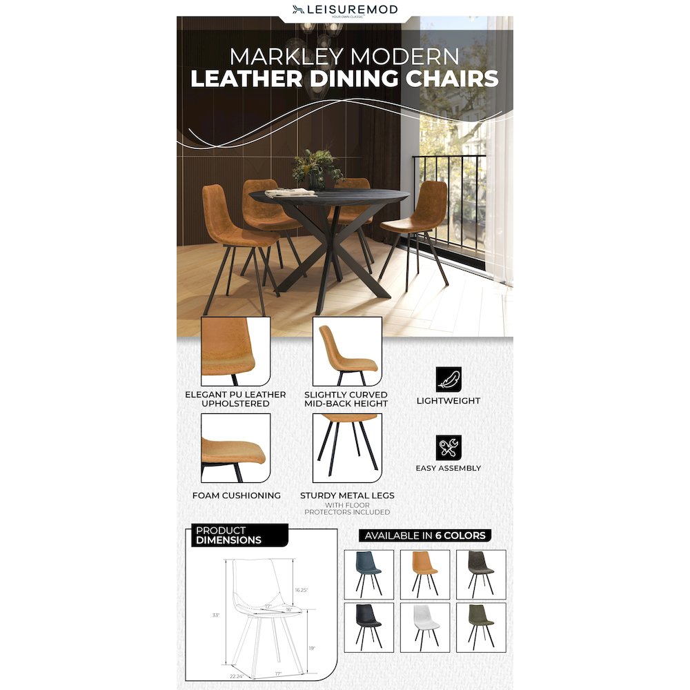 Markley Modern Leather Dining Chair With Metal Legs