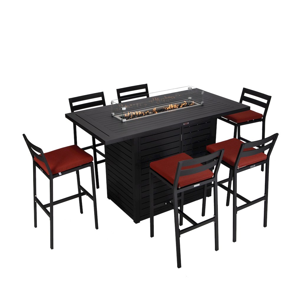 Chelsea Collection Aluminum Outdoor Dining Set in black with Cherry Cushions