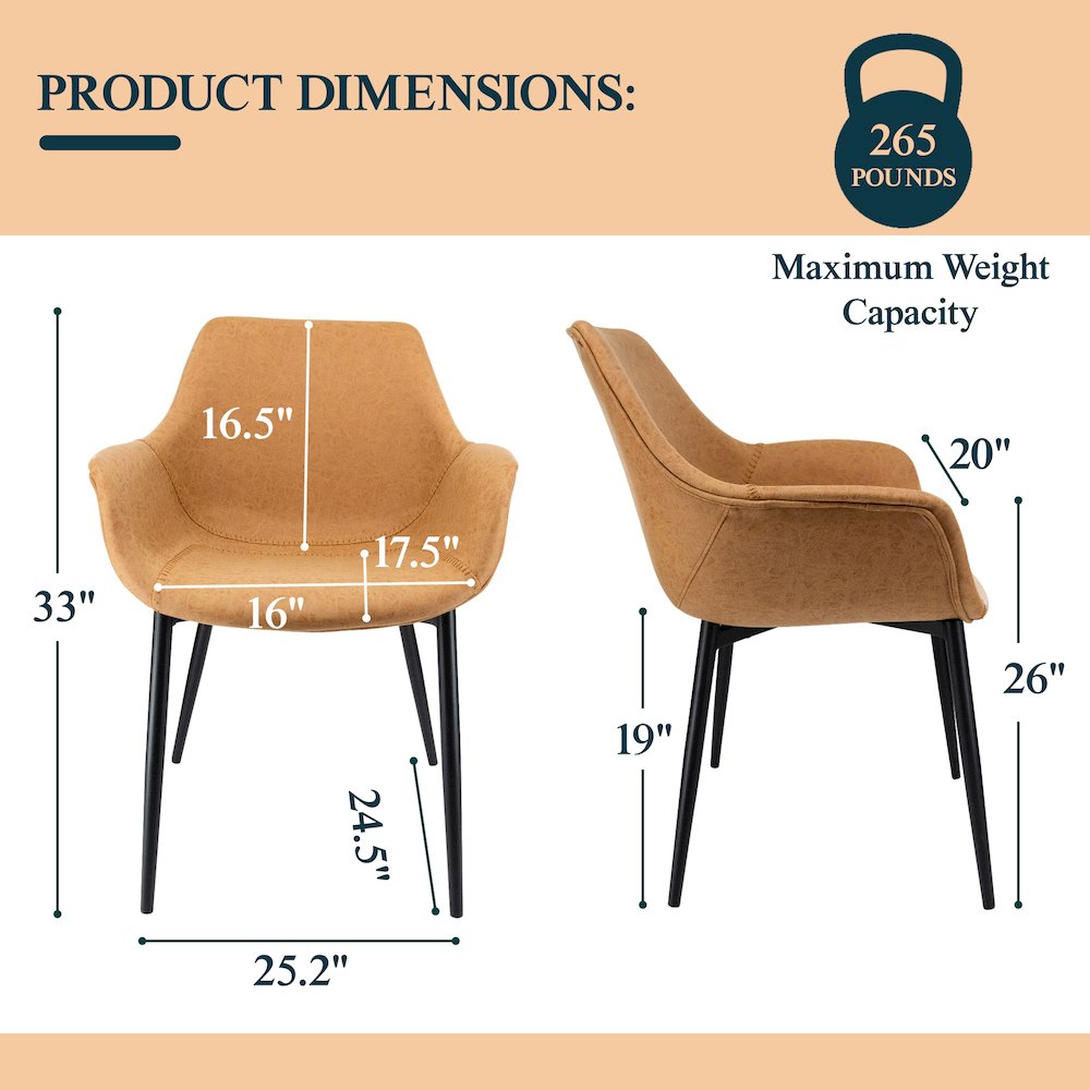Markley Modern Leather Dining Arm Chair With Metal Legs