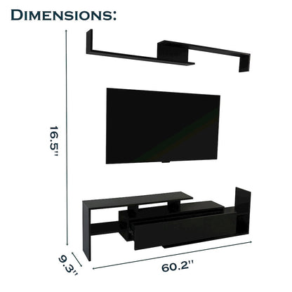 Surrey Modern TV Stand with MDF Shelves and Bookcase in Ebony
