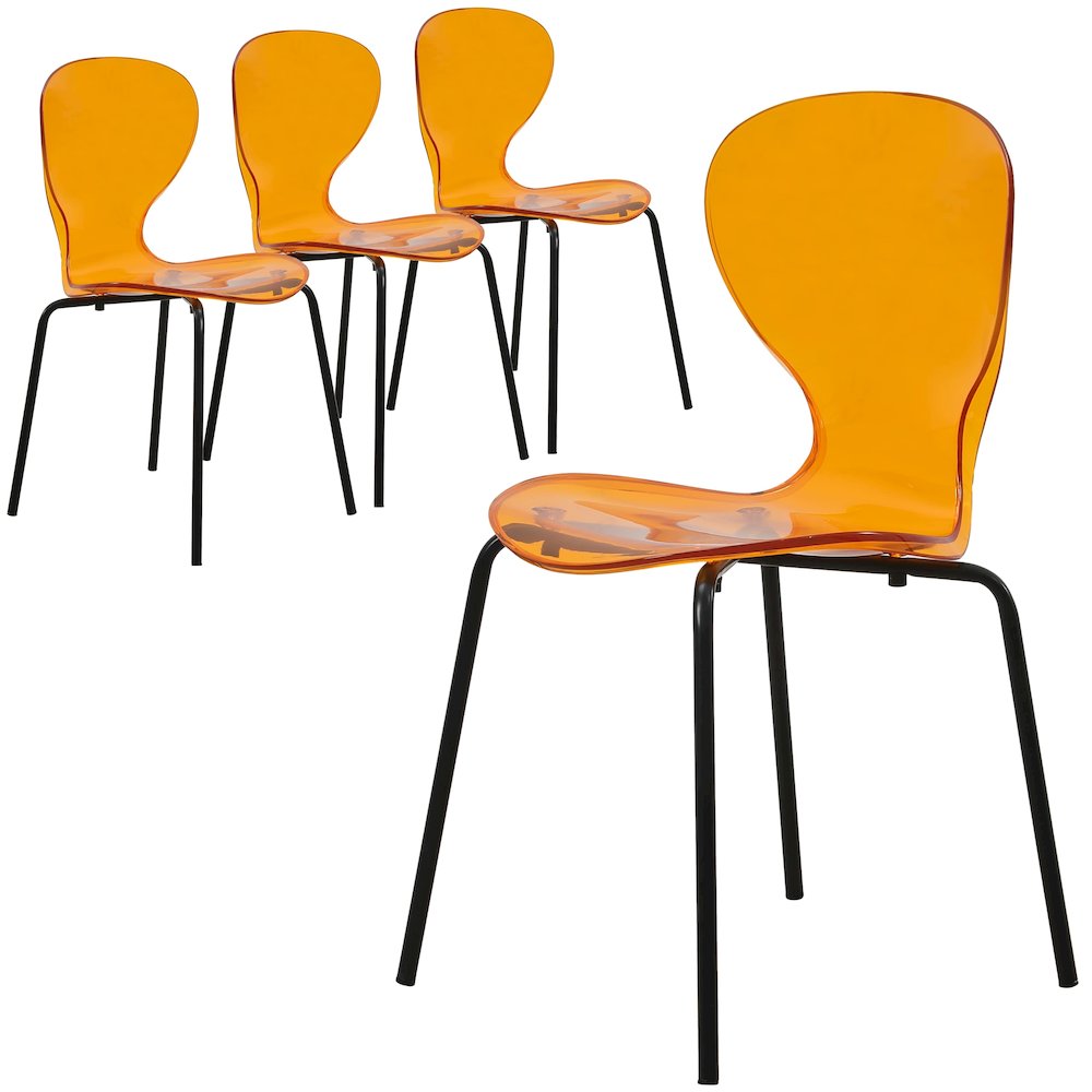 Modern Oyster Transparent Side Chair in Black Base Set of 4