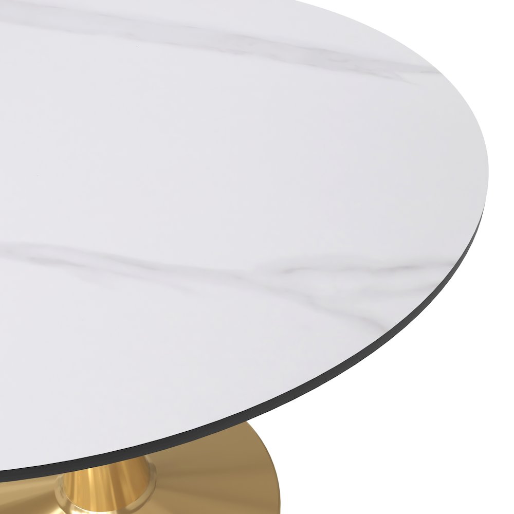 Bristol 40" round dining table Gold base with White Sintered stone Top