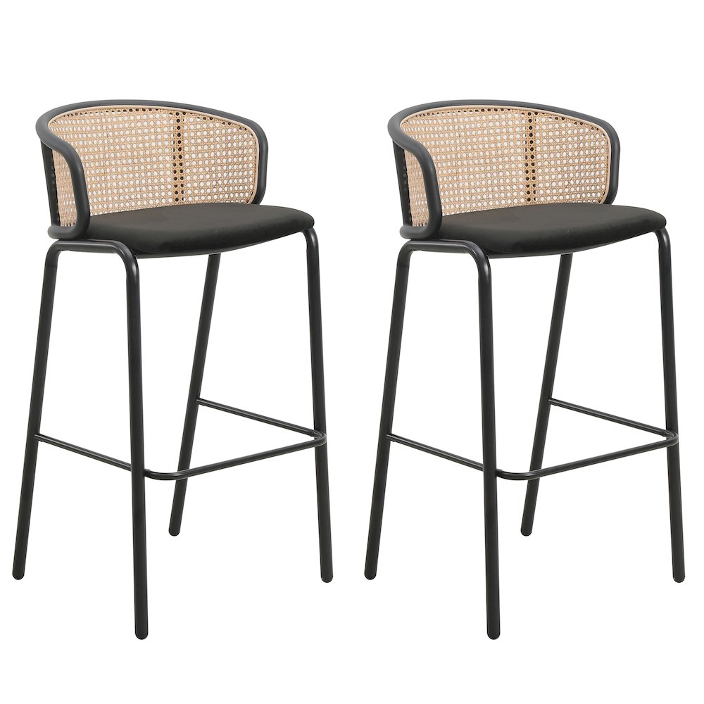 Ervilla Mid-Century Modern Wicker Bar Stool in Black