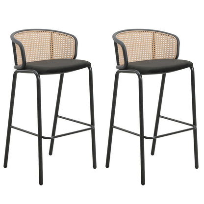 Ervilla Mid-Century Modern Wicker Bar Stool in Black