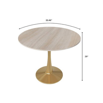 Bristol 35" round dining table Gold Base With Natural Wood Top