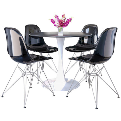 5-Piece Dining Set 35" Round Dining Table in Chrome - Transparent Black