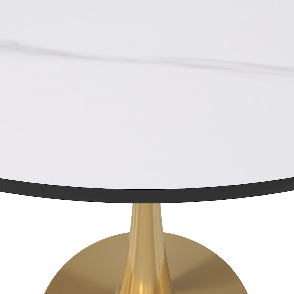 Bristol 35" round dining table Gold base with White Sintered stone Top