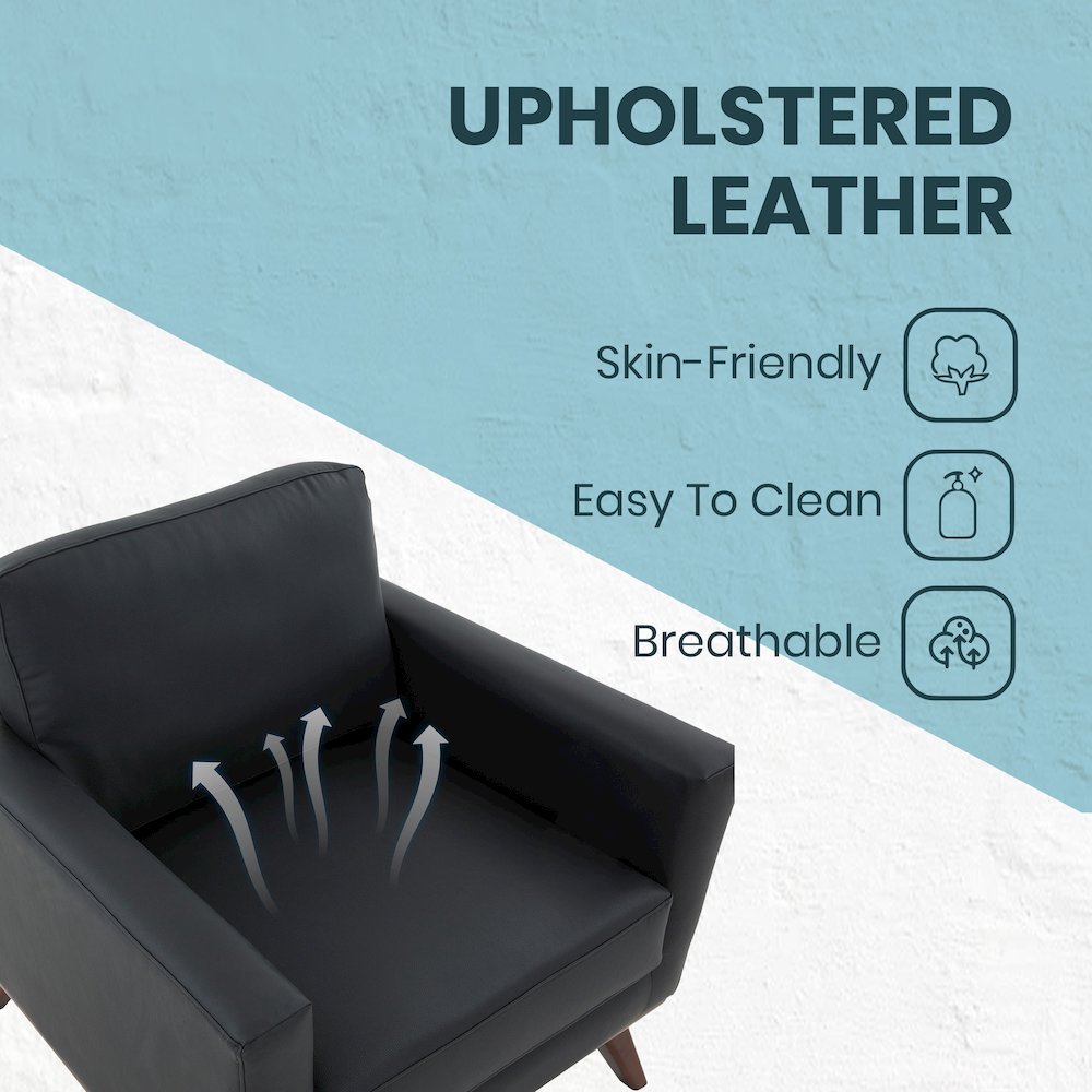 Chester Modern Leather Accent Arm Chair With Birch Wood Base