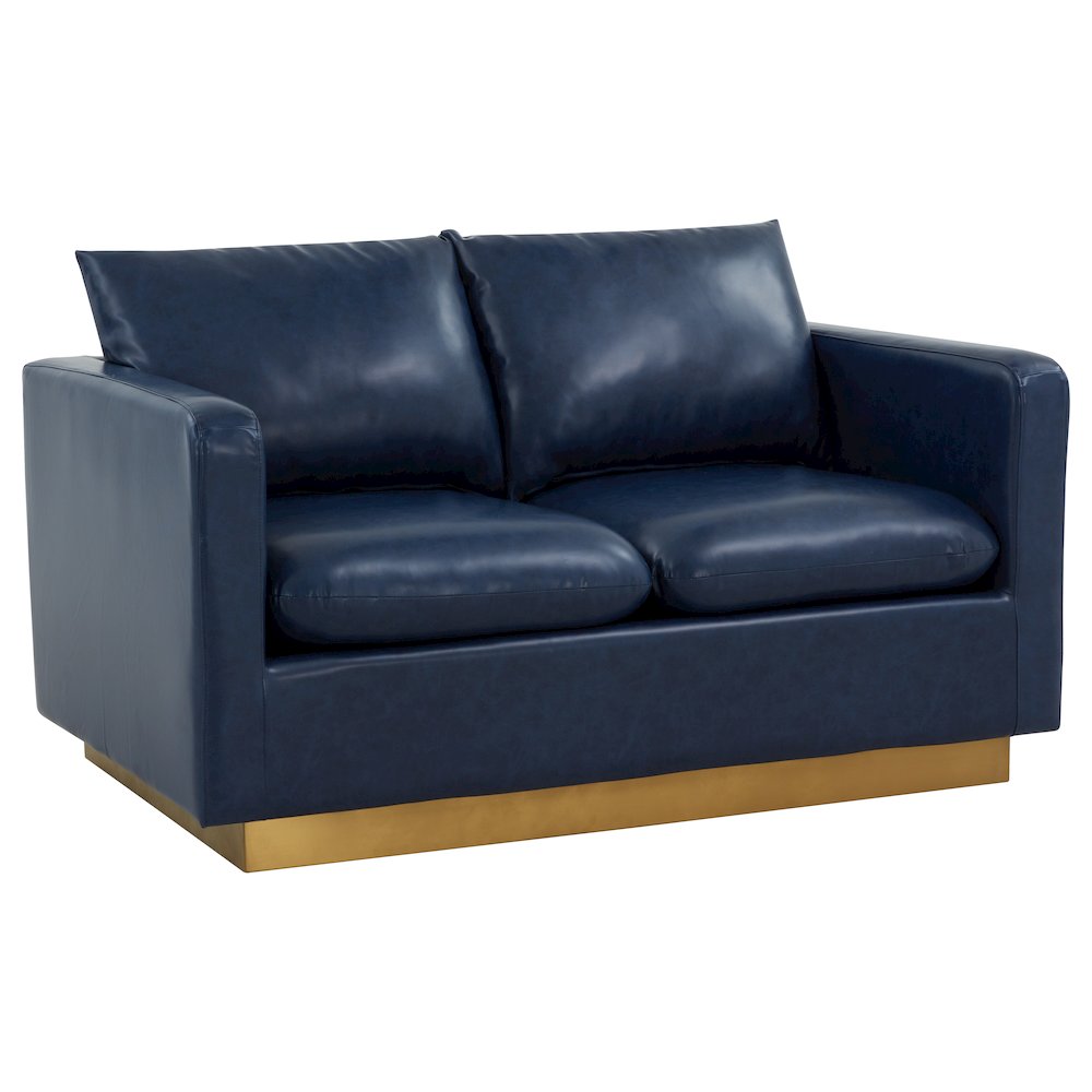 Nervo Modern Mid-Century Upholstered Leather Loveseat with Gold Frame