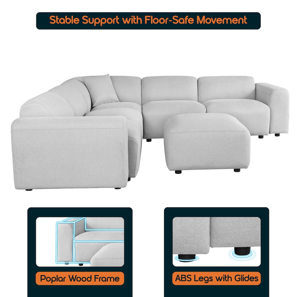 Whisper 6-Seater Conversation Set with Ottoman in Taupe