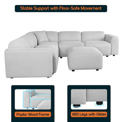 Whisper 6-Seater Conversation Set with Ottoman in Taupe